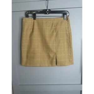Lulus Yellow Plaid Front Slit Mini Skirt Checkered Preppy K4875L Womens‎ Size M